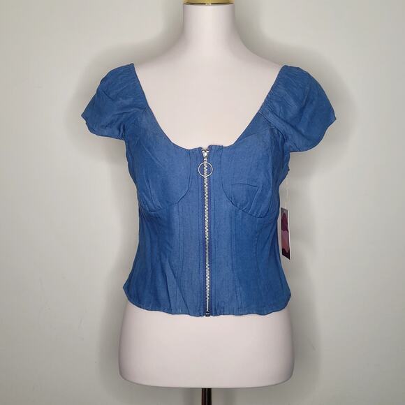 Heart And Moon Blue Tencel Denim Milkmaid Top Cottagecore Countrycore Sz‎ M NWT - Picture 1 of 7